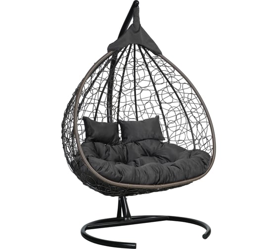 Изображение товара Подвесное двухместное кресло-кокон Лаура FISHT коричневый + коричневый каркас, подушка чёрная FIS 305