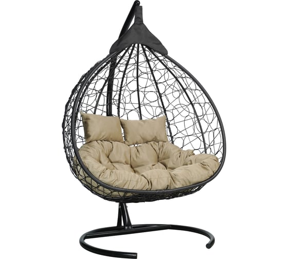 Изображение товара Подвесное двухместное кресло-кокон Лаура FISHT черное + черный каркас, подушка бежевая FIS 102