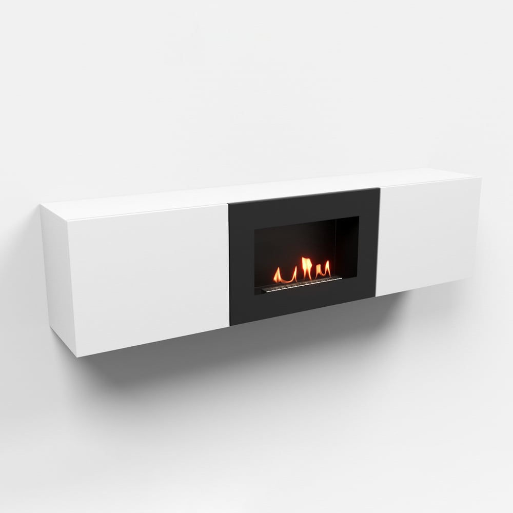 Изображение товара Тумба ТВ Lux Fire Каспий настенная 1600 матовая белая с биокамином