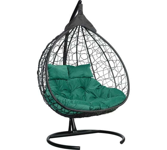 Изображение товара Подвесное двухместное кресло-кокон Лаура FISHT черное + черный каркас, подушка зеленая FIS 108