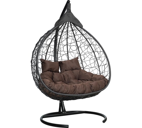 Изображение товара Подвесное двухместное кресло-кокон Лаура FISHT черное + черный каркас, подушка шоколадная FIS 101