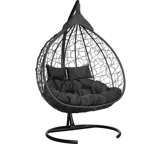 Изображение товара Подвесное двухместное кресло-кокон Лаура FISHT черное + черный каркас, подушка чёрная FIS 105