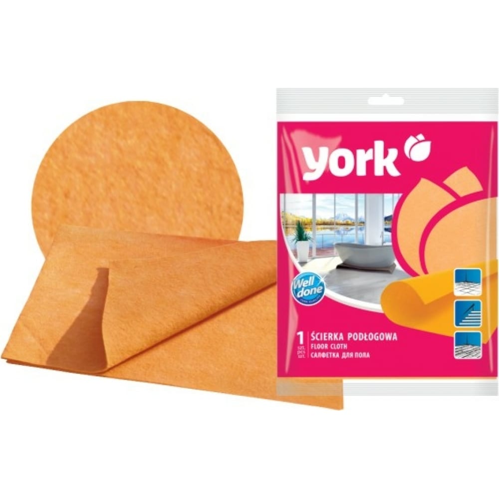 Салфетка для пола YORK тряпка для мытья пола 50х60см вискоза ипп плотность 120г м2 оранжевая любаша 605498 16шт партия