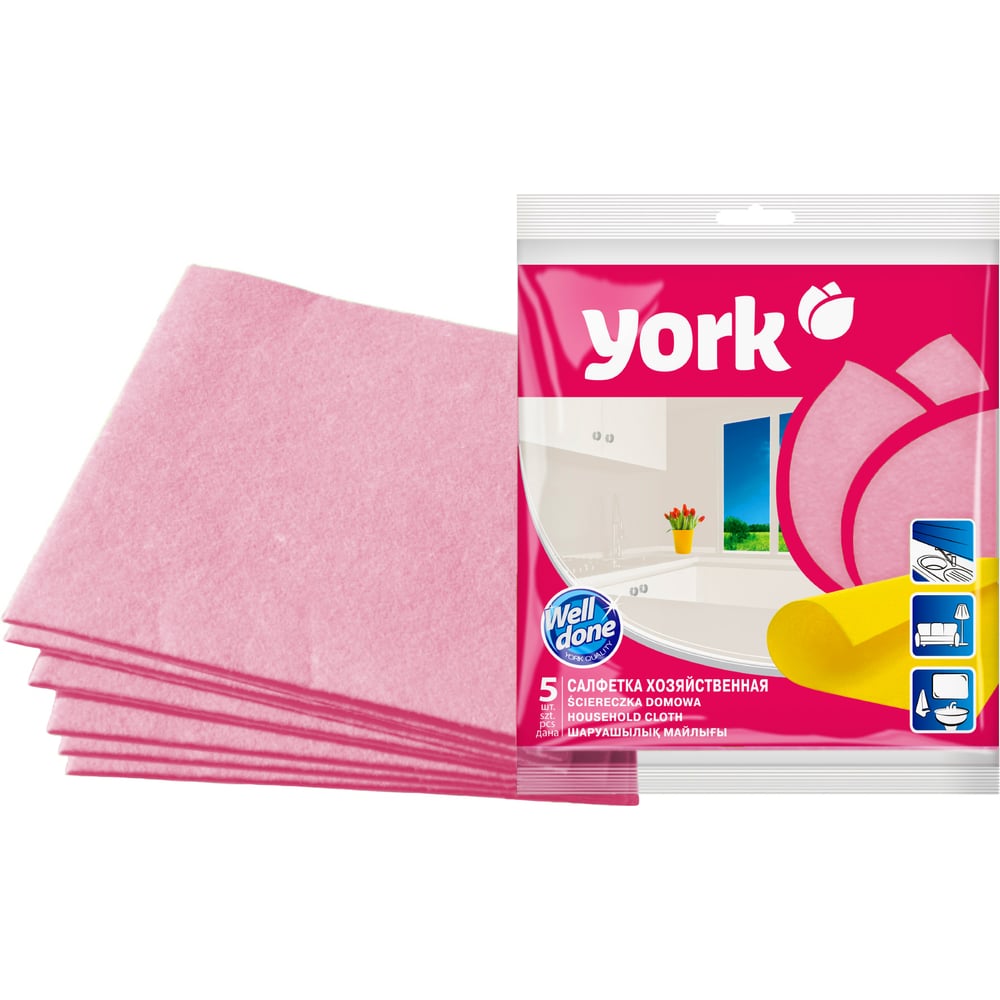 Изображение товара Салфетка YORK Дом 5 шт. розовая 020020 для универсального использования