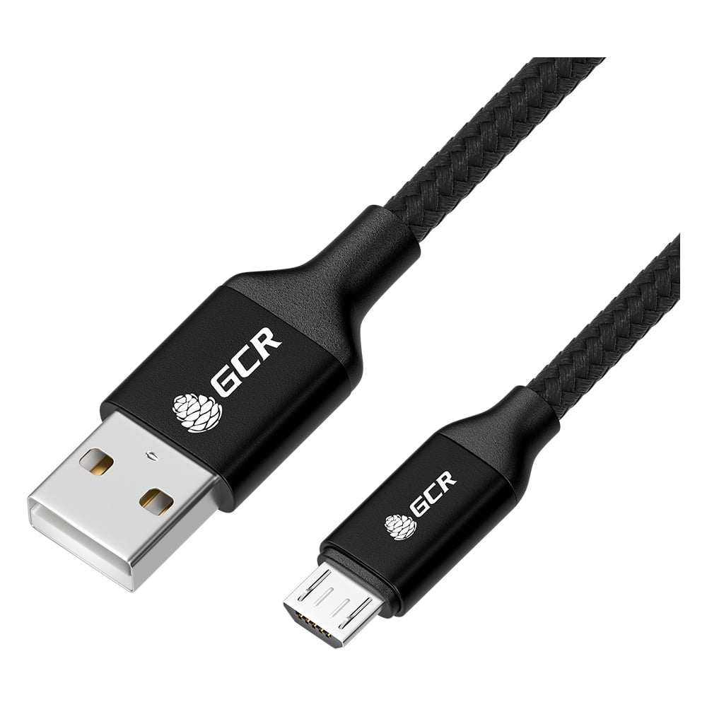 фото Кабель microusb gcr 1.5m быстрая зарядка, черный нейлон, al корпус черный, черный пвх viv52i476