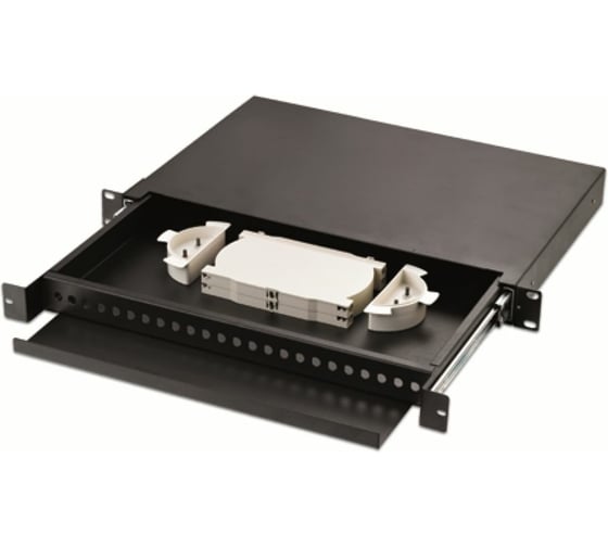 Изображение товара Оптический кросс LANMASTER 19'' стоечный на 24 адаптера FC, 1U, с 2-мя сплайс-кассетами, без адаптеров, выдвижной, черный LAN-FOBM-RMS-24FC