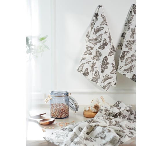 Изображение товара Набор полотенец Guten Morgen вафельное полотно, Бабочки 45x60 см 3 шт НПв-баб-45-60-3