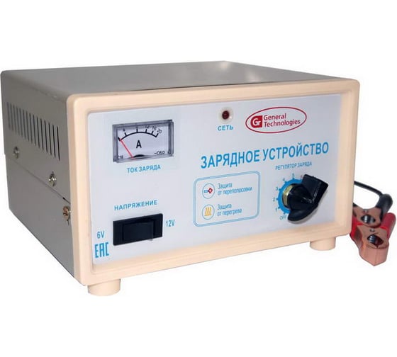 Изображение товара Трансформаторное зарядное устройство General Technologies 6В/12В, 0,5А-6А, для АКБ от 4А/ч до 60А/ч GT-BC006
