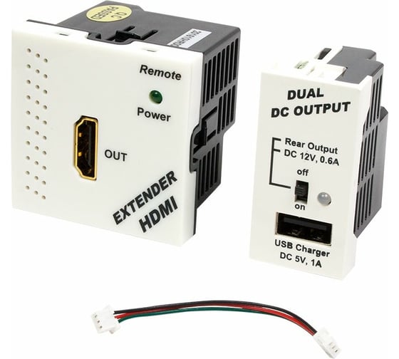 Изображение товара Конвертер LANMASTER RJ45-HDMI формата Mosaic, 45x45мм + 22.5х45мм, белые LAN-SIP-23HDMI/RX-WH