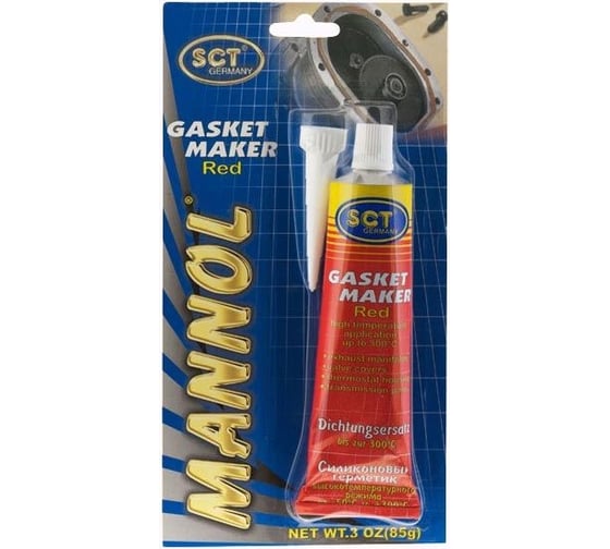 Изображение товара Силиконовый герметик MANNOL Silicone-Gasket rot красный, высокотемпературный, от -50 до +300град.С 2409