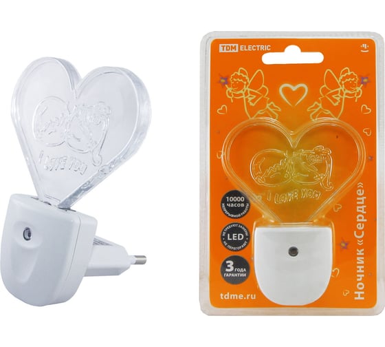 Изображение товара Светодиодный ночник TDM ELECTRIC Сердце, с датчиком света, 0.3 Вт, 220 В SQ0357-0008