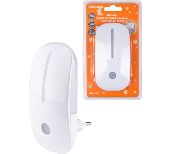 Изображение товара Светодиодный ночник TDM ELECTRIC Компьютерная мышь, с датчиком света, 0,5Вт, 220 В SQ0357-0014
