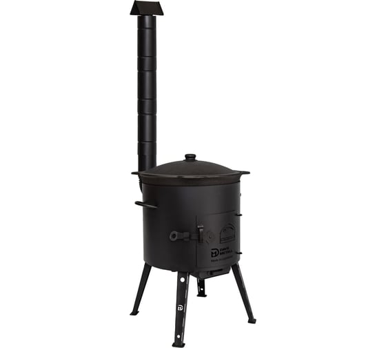 Изображение товара Комплект казан с печкой Davr Metall 16 л, круглое дно, с дымоходом, съемные ножки печь+казан16(круг)