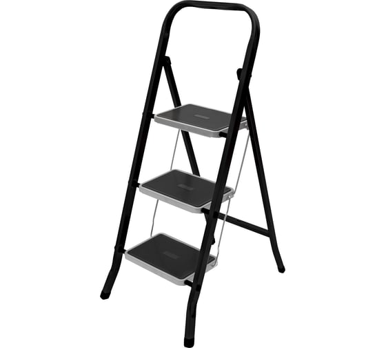 Изображение товара Стремянка Zalger Jet Black 3 широкие ступени, с ковриком, сталь 9910-3