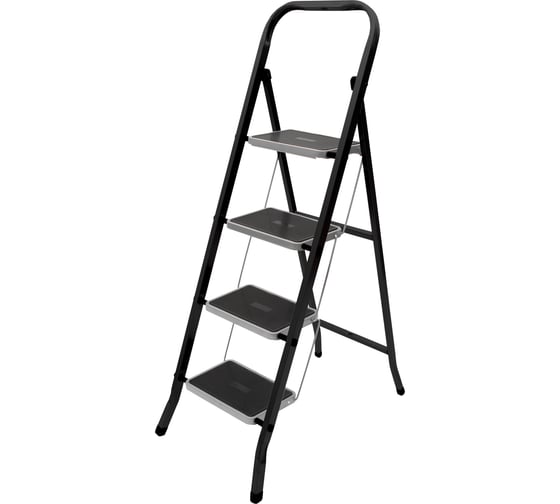Изображение товара Стремянка Zalger Jet Black 4 широкие ступени, с ковриком, сталь 9920-4