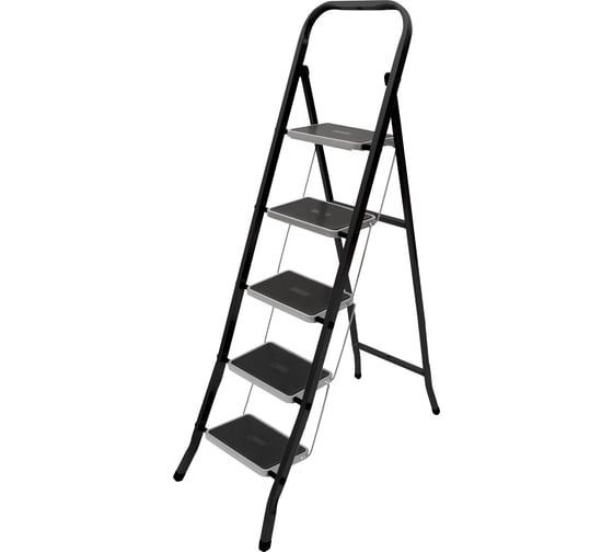 Изображение товара Стремянка Zalger Jet Black 5 широких ступеней, с ковриком, сталь 9920-5
