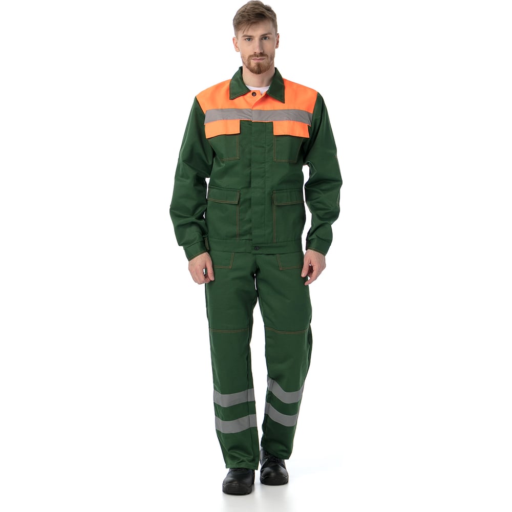 Изображение товара Костюм ИВАРУС Мастер-6 полукомбинезон+куртка, смесовая, зеленый,с оранжевой отделкой, СОП, р. 64-66, рост 170-176 193 (64/170)