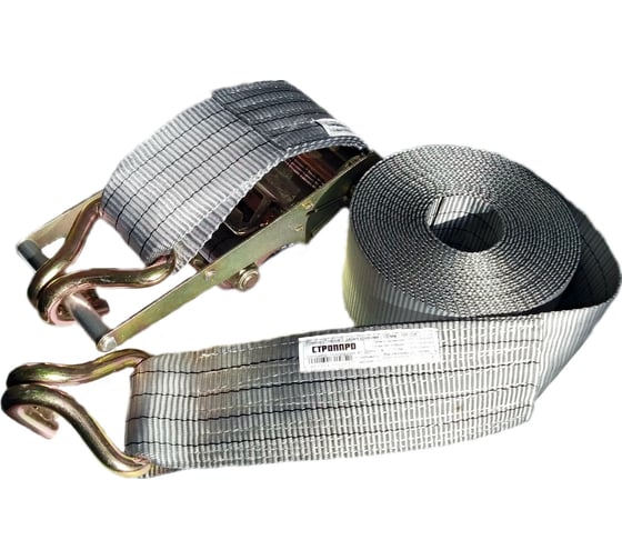 Изображение товара Стяжной ремень с крюками СТРОП-ПРО 100мм, 10т, 10м, серый SP03025