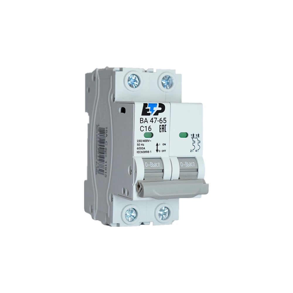 Изображение товара Автоматический выключатель ЕТР ВА 47-65 2Р 16А C 6кА монтаж DIN-рейка