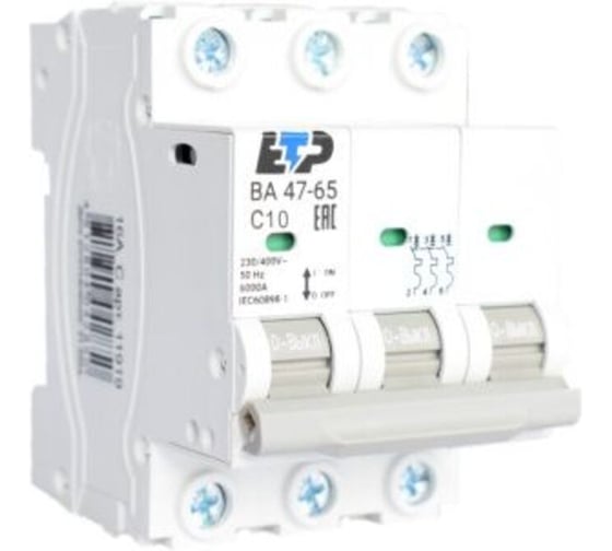 Изображение товара Автоматический выключатель ЕТР ВА 47-65, 3Р 10А C 6кА 11923