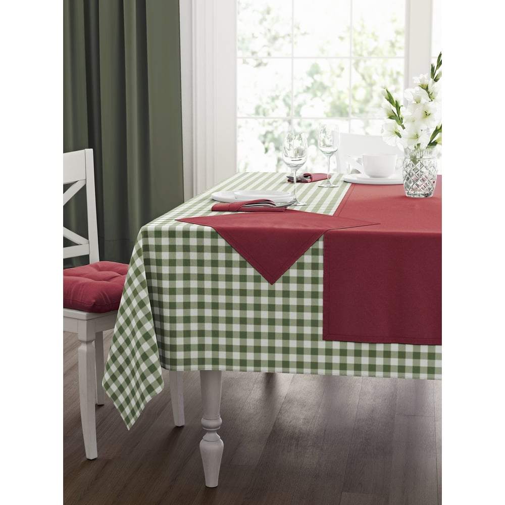 Изображение товара Набор кухонных изделий с клеточным дизайном зеленый бордовый 110x140 см и 4 салфетки 40x40 см