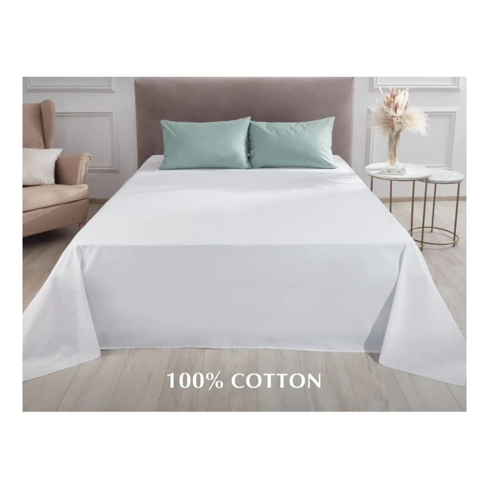 Изображение товара Простыня Guten Morgen Поплин белая 240x260 см для евро-матрасов