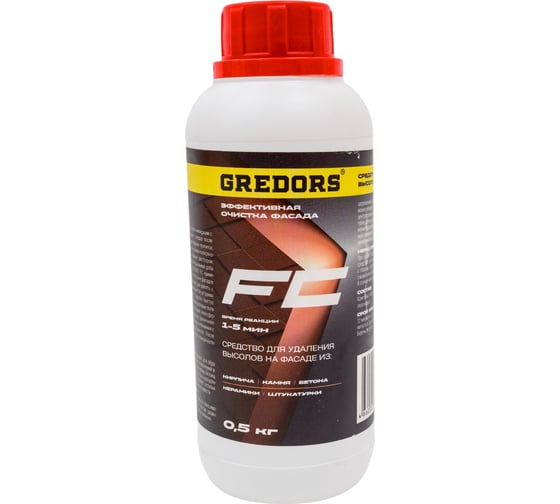 Изображение товара Средство для удаления высолов с фасадов, кирпича и бетона GREDORS FC, очиститель строительный от высолов, 0.5 кг 109514