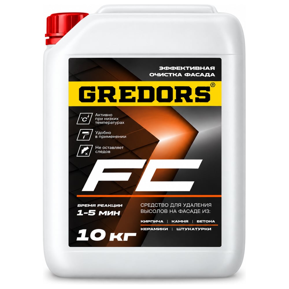 Средство для удаления высолов с фасадов, кирпича и бетона, FC, 10 кг GREDORS 103159