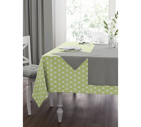 Изображение товара Набор кухонный Guten Morgen рогожка, абстракция зеленая, скатерть+салфетки, серый 140x150 см, 40x40 см 4 шт НКАбстЗелСер-140-150-40-4