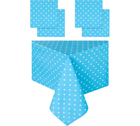 Изображение товара Набор кухонный Guten Morgen рогожка, Горох голубой, скатерть+салфетки 140x150 см, 40x40 см 4 шт НКГгол-140-150-40-40-4