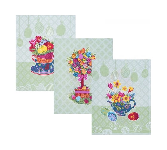 Изображение товара Набор полотенец Guten Morgen Вафельное полотно, рис.3020-2, Пасхальное дерево, Цвет: Зеленый (45x60 см (3 шт)) Нпв-Пасд-3020-2-45-60-3