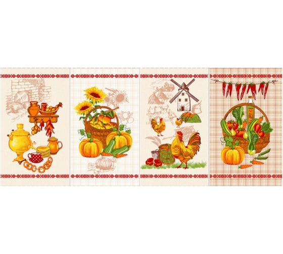 Изображение товара Набор полотенец Guten Morgen Вафельное полотно, рис.483, Деревня (34x60 (8 шт)) Нпв-Дер-34-60-8