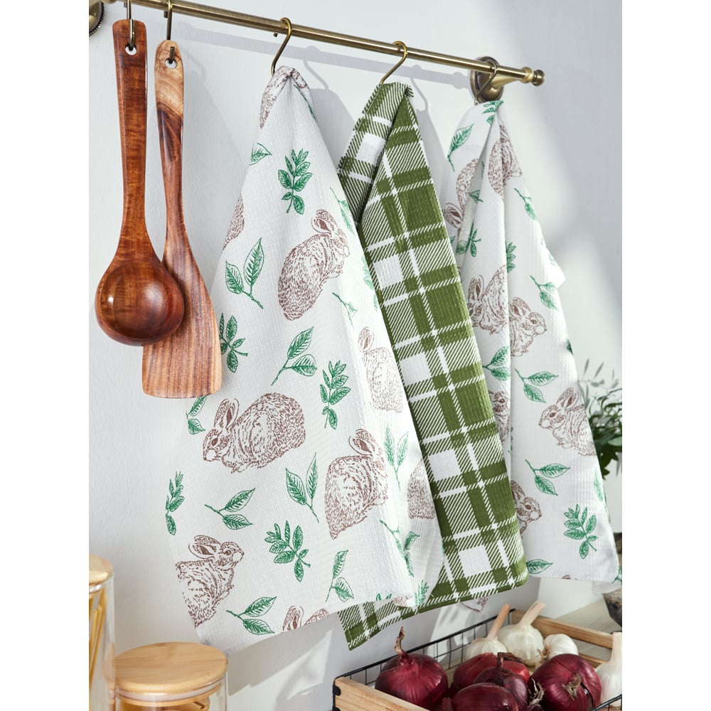 Изображение товара Набор полотенец Guten Morgen Вафельное полотно 45x60 см 3 шт белый зеленый