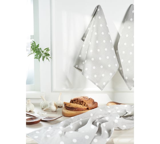 Изображение товара Полотенце Guten Morgen Вафельное полотно, Горох серый, 35x60 см Пв-гс-35-60