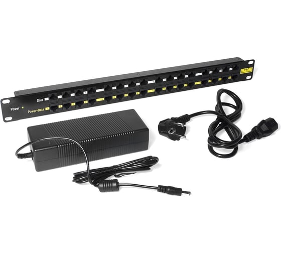 Изображение товара Панель LANMASTER POE 19, 16 портов, с двумя блоками питания 48V, 120W LAN-PP16-POE/A2