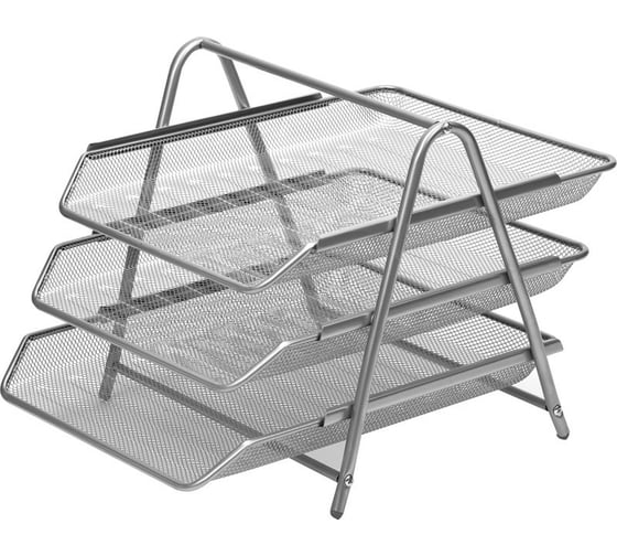 Изображение товара Горизонтальный лоток для бумаг Attache 3-секционный, металлическая сетка, высота 267мм, серебряный 383303