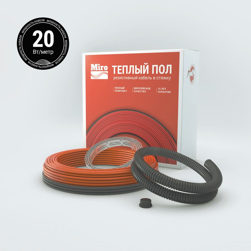 Изображение товара Теплый пол Miro кабель в плиточный клей 20 Вт/м, 600 Вт для укладки под плитку