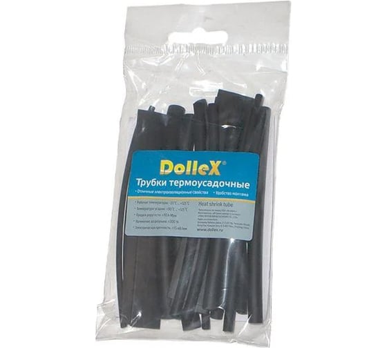Изображение товара Термоусадочная трубка DolleX набор 18 шт., 1,5 - 10 мм, черные TT-018