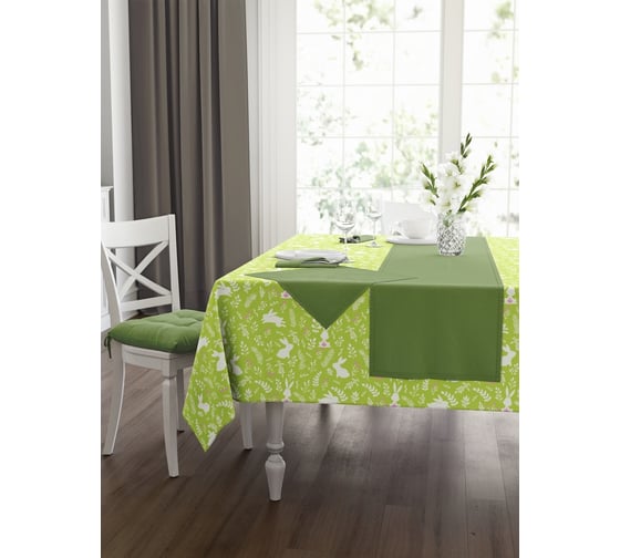 Изображение товара Скатерть Guten Morgen Рогожка, Солнечный зайчик, цвет: Зеленый, наб. (140x150 см) Ср-СЗз-140-150