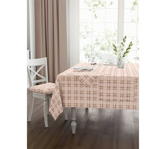 Изображение товара Кухонный набор Guten Morgen рогожка, Клетка розовая, скатерть+салфетки, 110x140 см, 40x40 см, 4 шт. НК-Клр-110-140-40-40-4