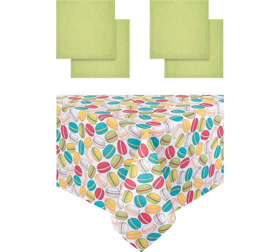 Изображение товара Кухонный набор Guten Morgen рогожка, Макарон, скатерть+салфетки, Салатовый, 110x140 см, 40x40 см, 4 шт. НКМакСал-110-140-40-40-4