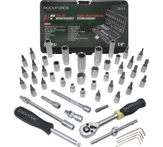Изображение товара Набор инструментов Rockforce 1/4"DR с 6-гранными головками 51 предметов RF-2512-5(11867)