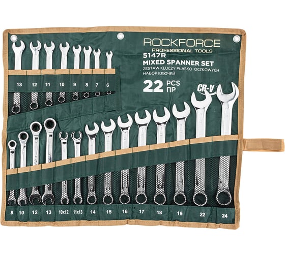 Изображение товара Набор комбинированных ключей Rockforce 22 предмета RF-5147R(47122)