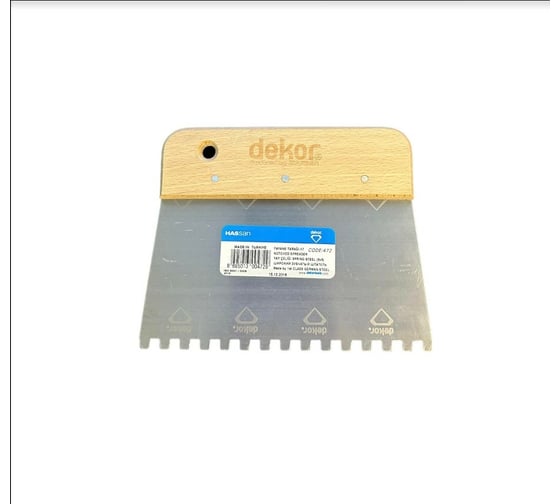 Изображение товара Широкий шпатель DEKOR HASSAN 170х80 мм, зуб 6х6 мм, деревянная ручка 472