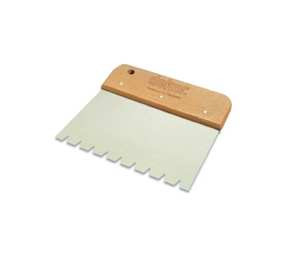 Изображение товара Широкий шпательDEKOR HASSAN треугольные зубы, 170 мм, деревянная ручка 121