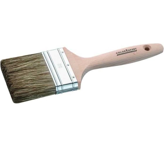 Изображение товара Кисть флейцевая плоская для средств деревозащиты COLOR EXPERT смешанная щетина, деревянная ручка, 80x18 мм 81538099