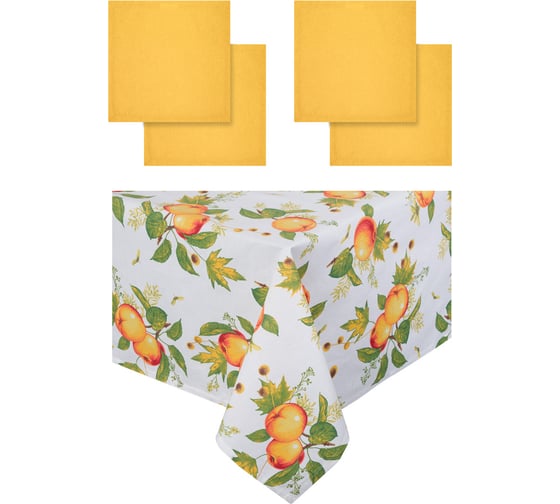 Изображение товара Кухонный набор Guten Morgen рогожка, Яблоневый цвет, скатерть+салфетки, 110x140 см, 40x40 см, 4 шт. НКяблцв-110-140-40-40-4