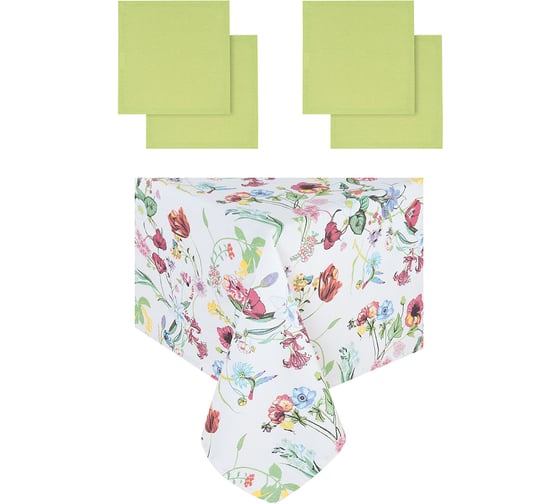 Изображение товара Кухонный набор Guten Morgen рогожка, Цветы, скатерть+салфетки , 140x180 см, 40x40 см, 4 шт. НКЦв-140-180-40-40-4