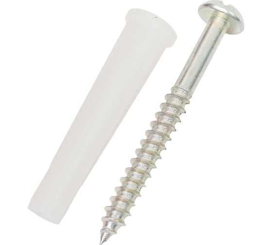 Изображение товара Набор VIPкрепеж белый дюбель 8х45 + шуруп 5х50 п/гол. оцинк. 90/90 шт 41504 VIP