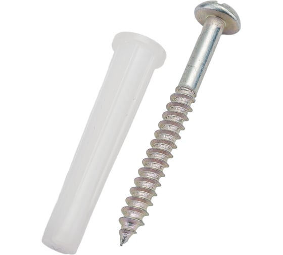 Изображение товара Набор VIPкрепеж белый дюбель 8х45 + шуруп 5х50 п/гол. оцинк. 30/30 шт 31504 VIP